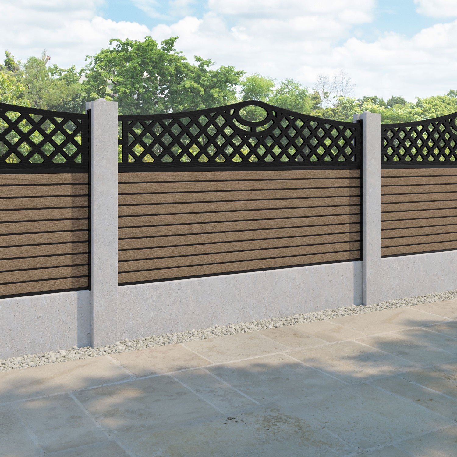 Hudson Oxford Curved Top Fence Panel - Teak - for existing concrete posts
