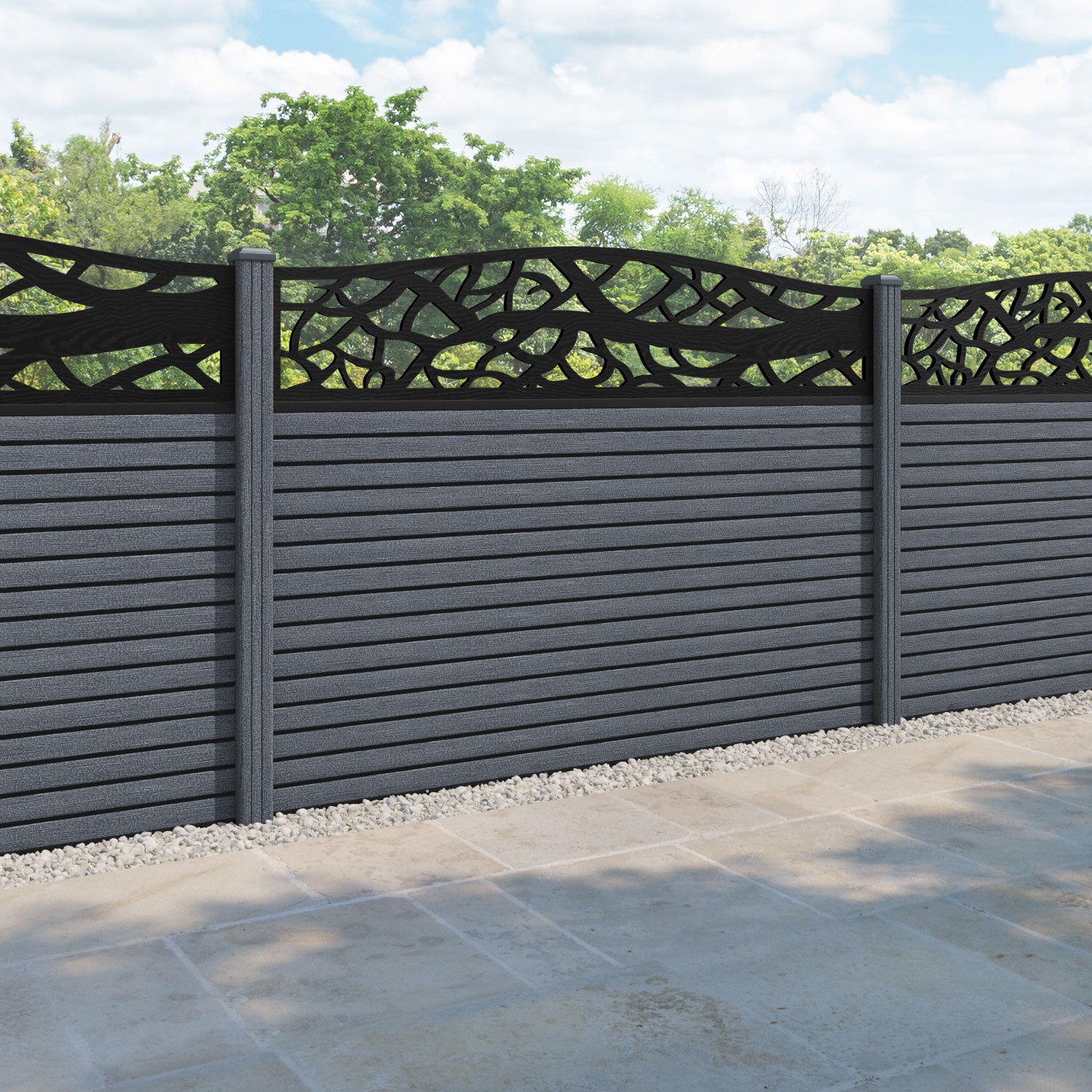 Hudson Twilight Curved Top Fence Panel - Anthracite - with our composite posts