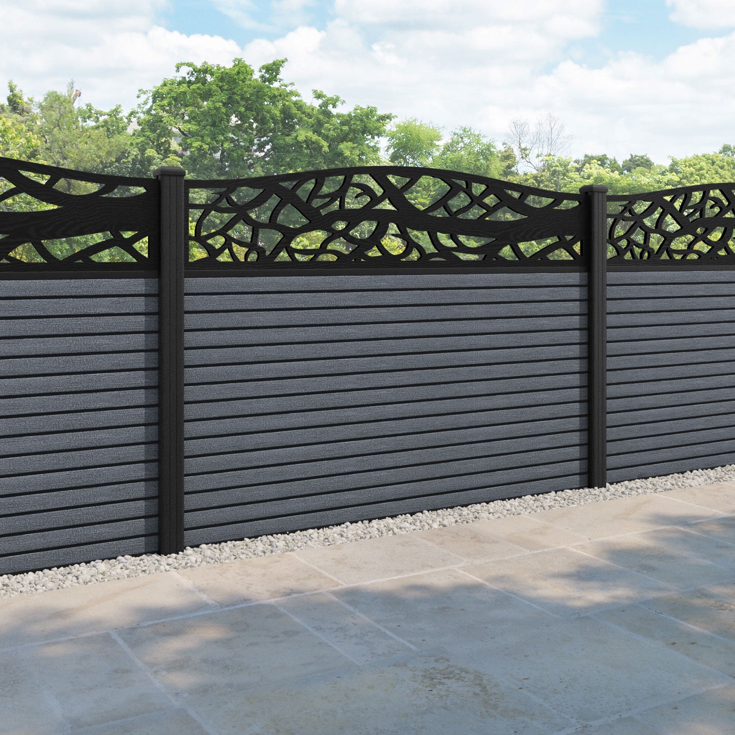 Hudson Twilight Curved Top Fence Panel - Anthracite - with our composite posts