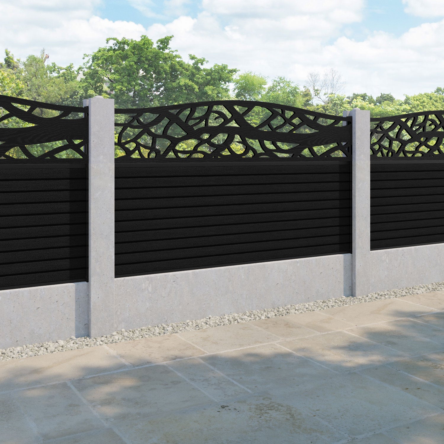 Hudson Twilight Curved Top Fence Panel - Black - for existing concrete posts