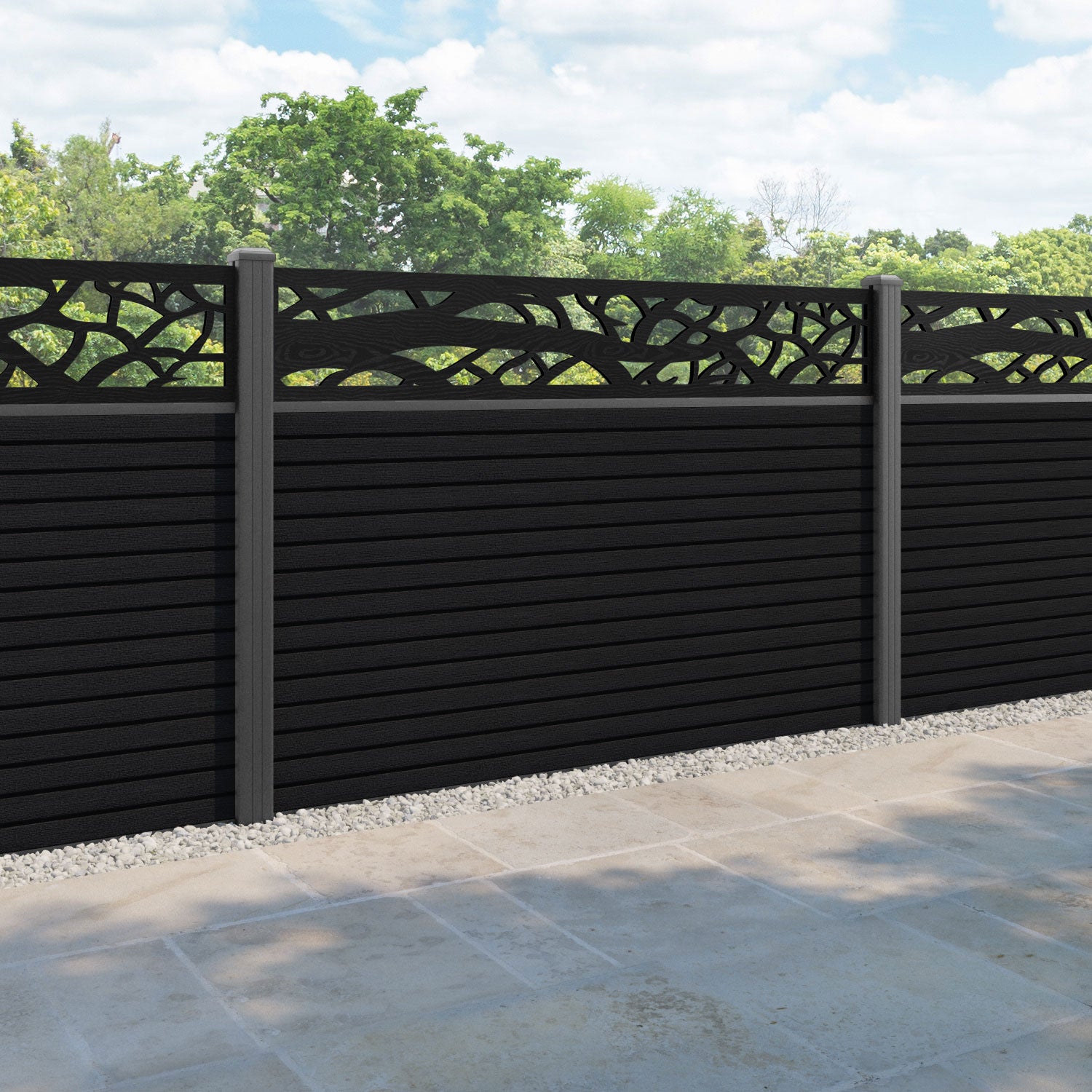 Hudson Twilight Fence Panel - Black - with our aluminium posts
