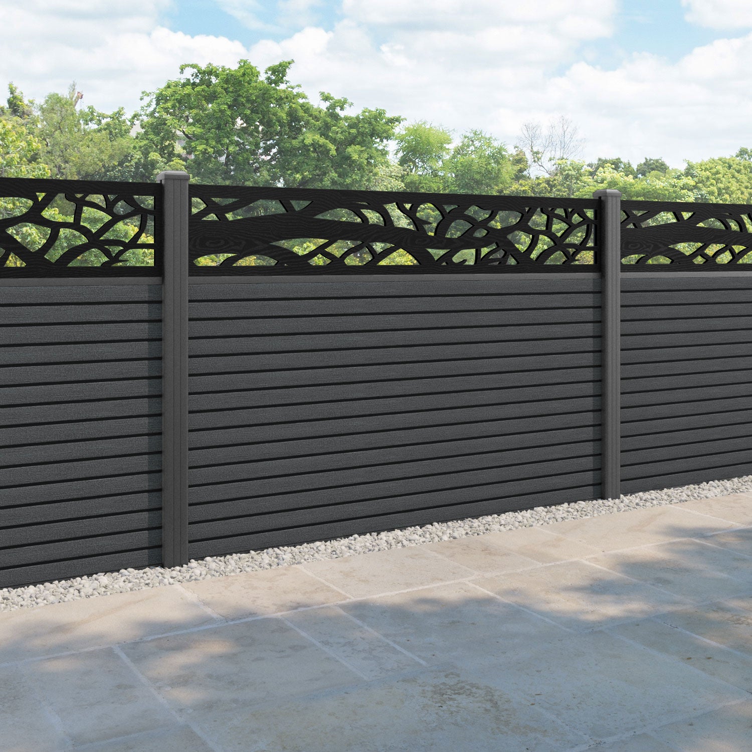 Hudson Twilight Fence Panel - Dark Grey - with our aluminium posts