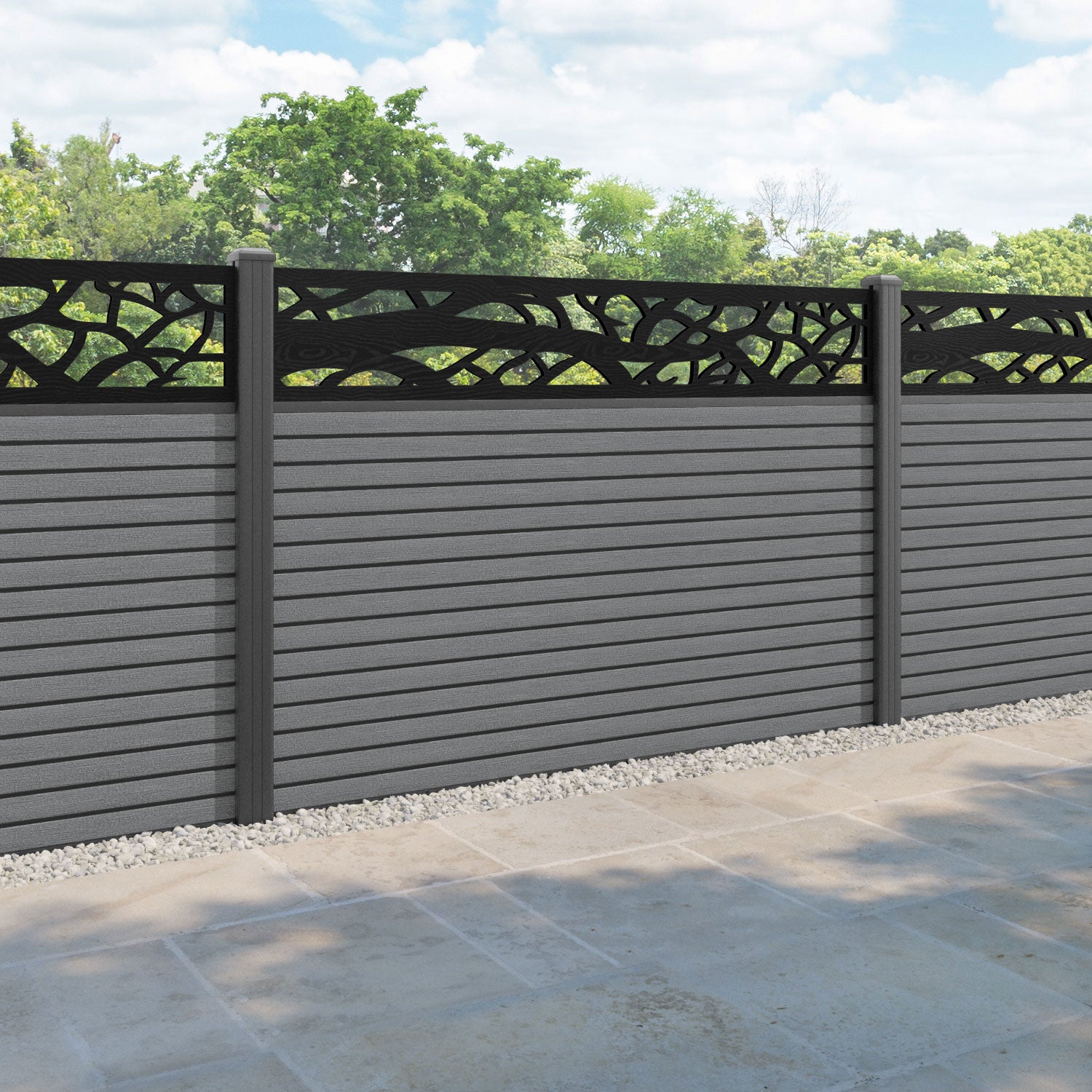 Hudson Twilight Fence Panel - Mid Grey - with our aluminium posts