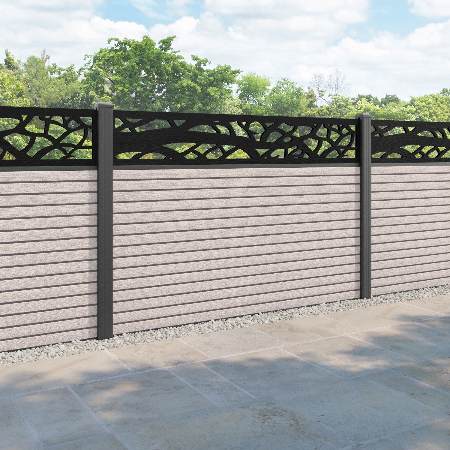 Hudson Twilight Fence Panel - Mid Stone - with our aluminium posts