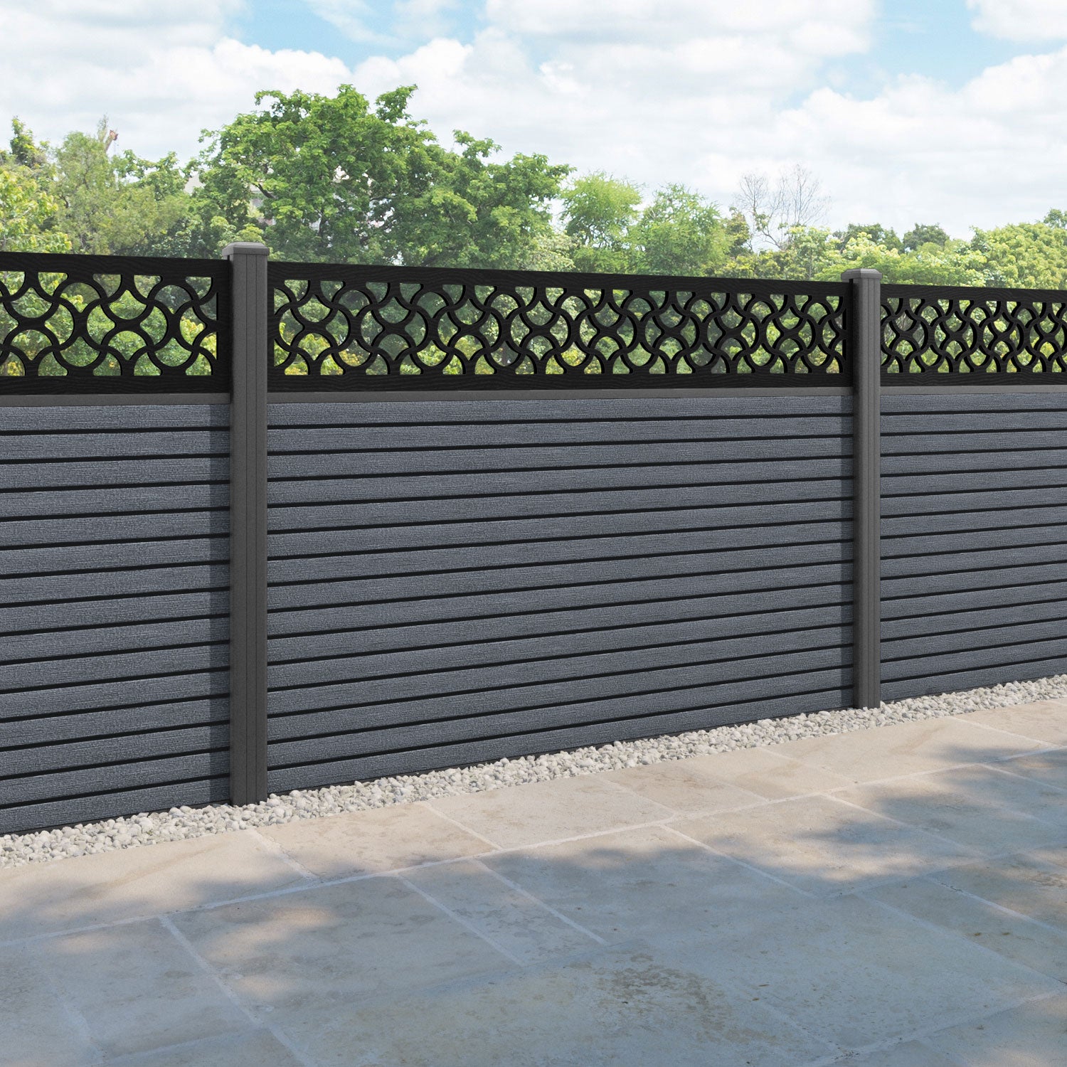 Hudson Vida Fence Panel - Anthracite - with our aluminium posts