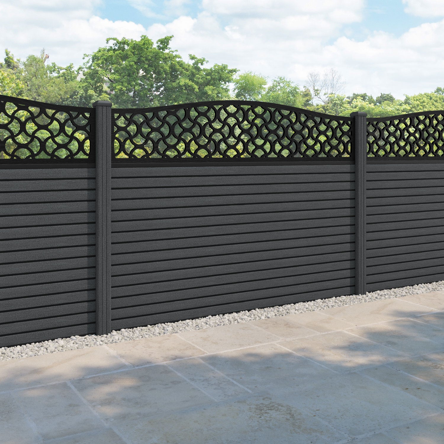 Hudson Vida Curved Top Fence Panel - Dark Grey - with our composite posts