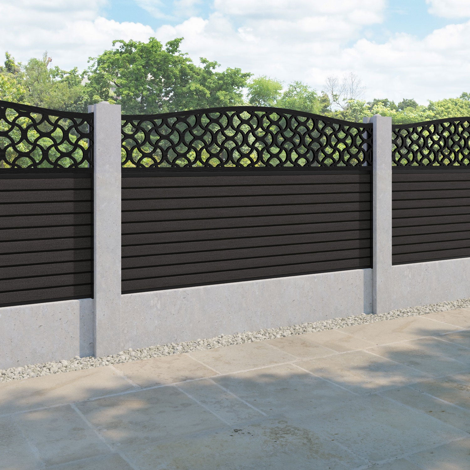 Hudson Vida Curved Top Fence Panel - Dark Oak - for existing concrete posts