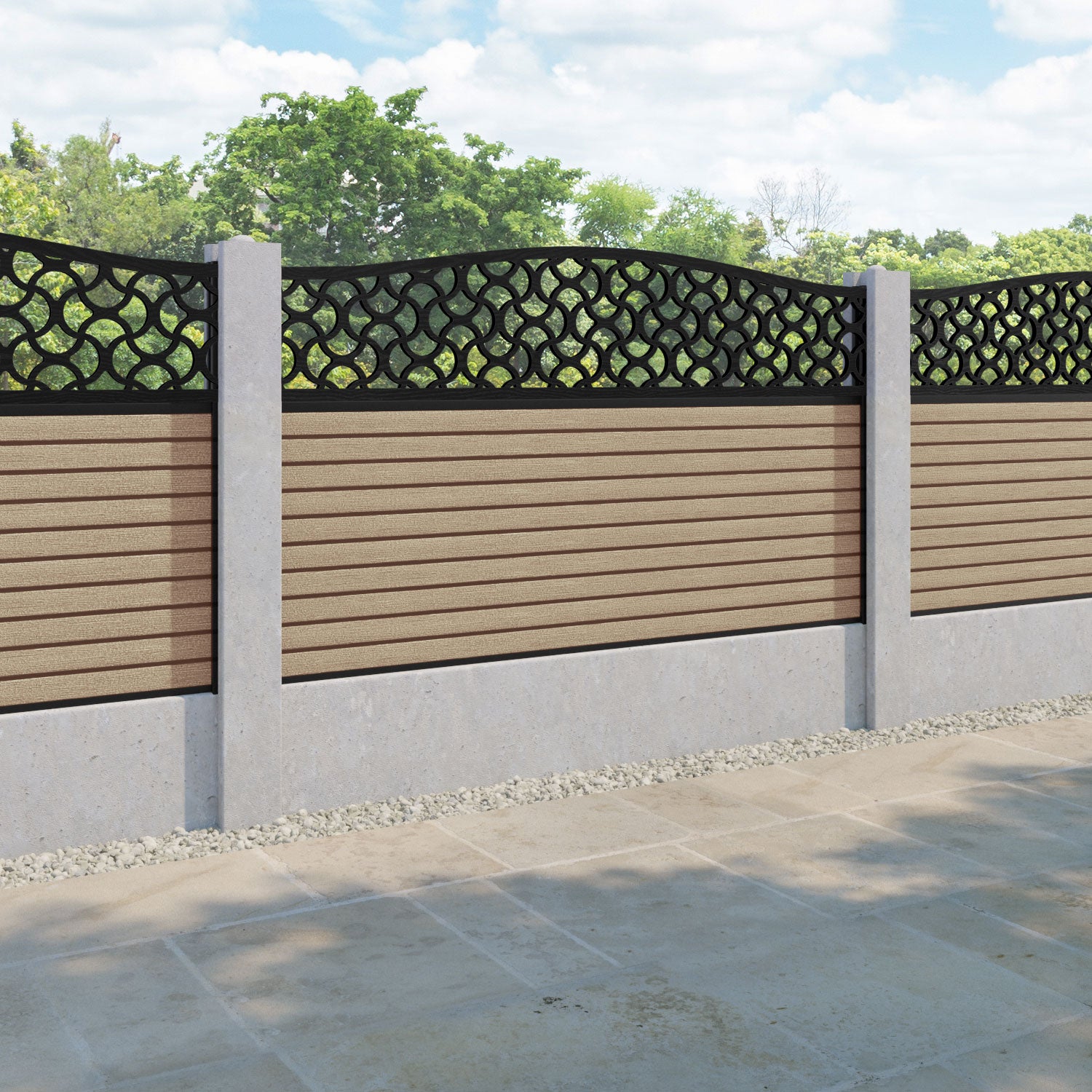Hudson Vida Curved Top Fence Panel - Light Oak - for existing concrete posts