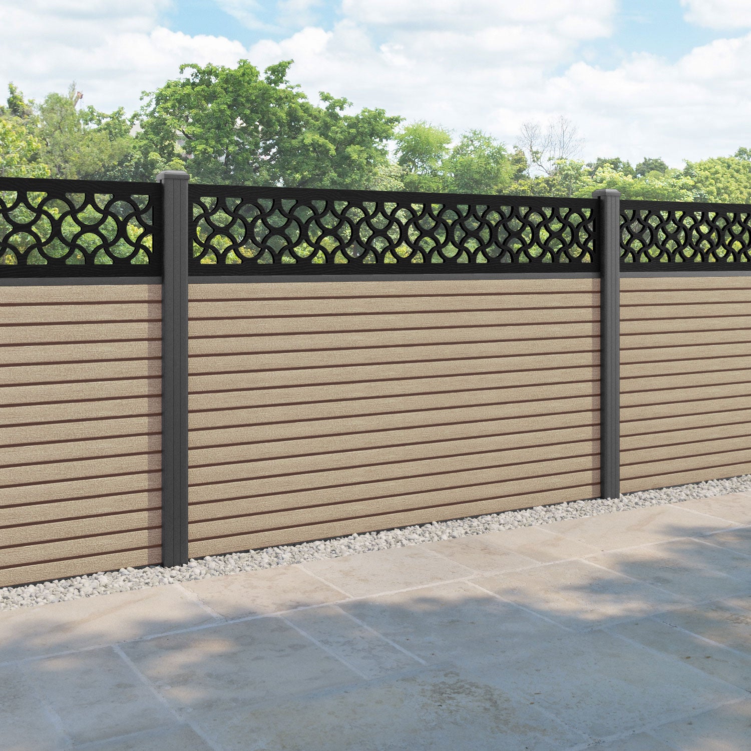 Hudson Vida Fence Panel - Light Oak - with our aluminium posts