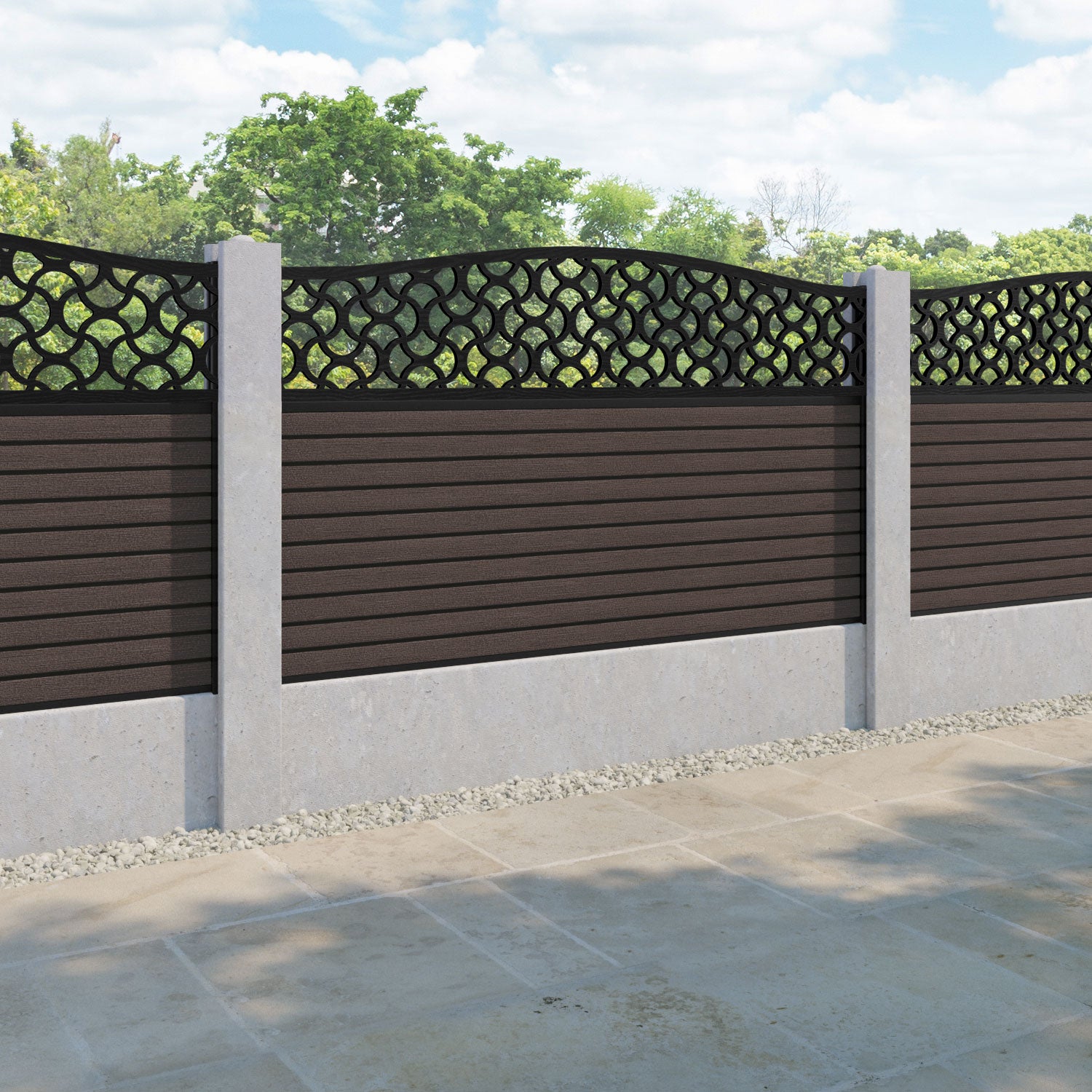 Hudson Vida Curved Top Fence Panel - Mid Brown - for existing concrete posts
