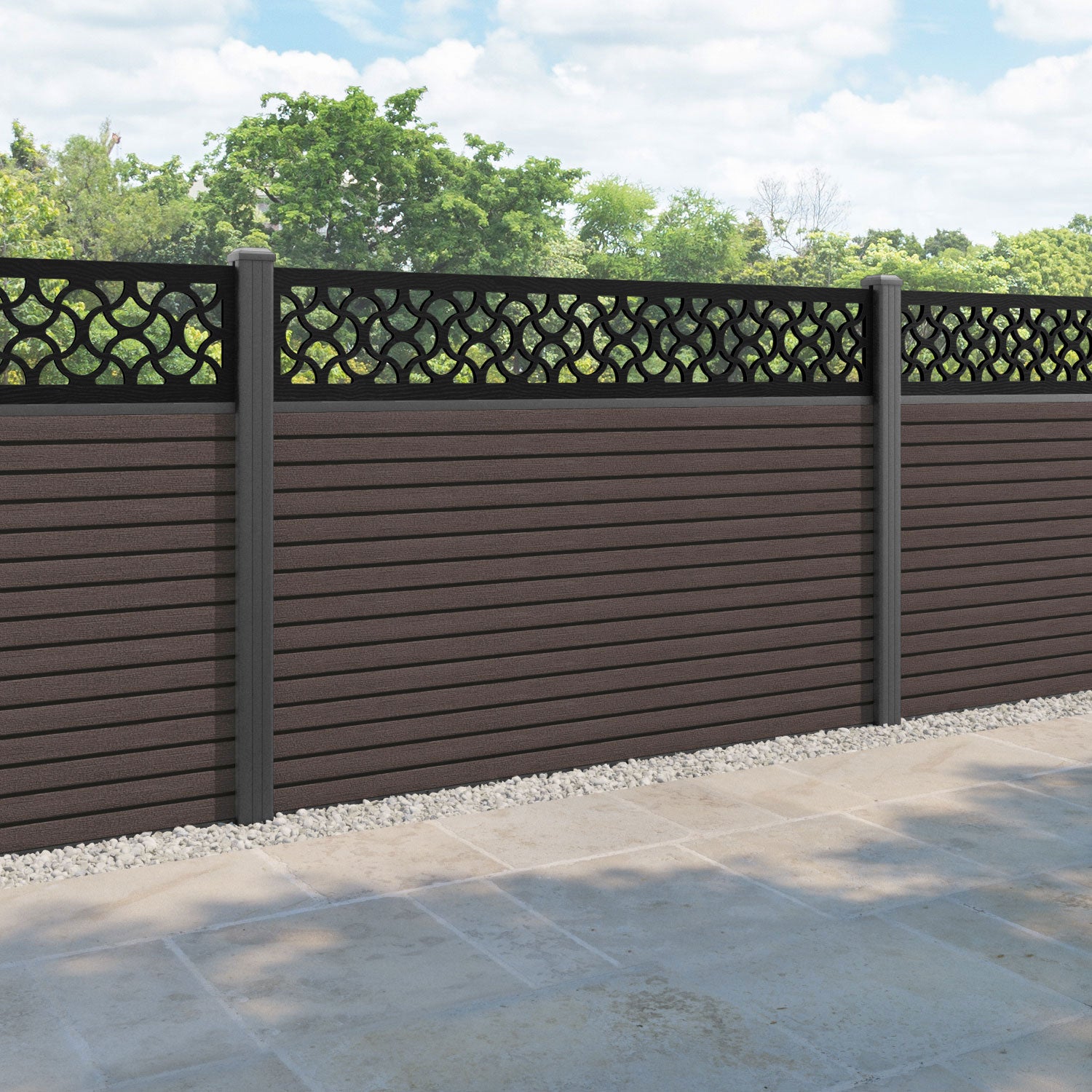 Hudson Vida Fence Panel - Mid Brown - with our aluminium posts