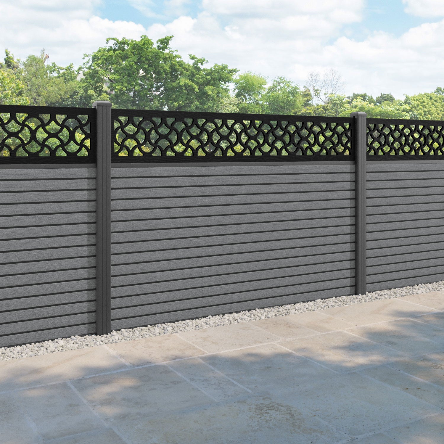Hudson Vida Fence Panel - Mid Grey - with our aluminium posts