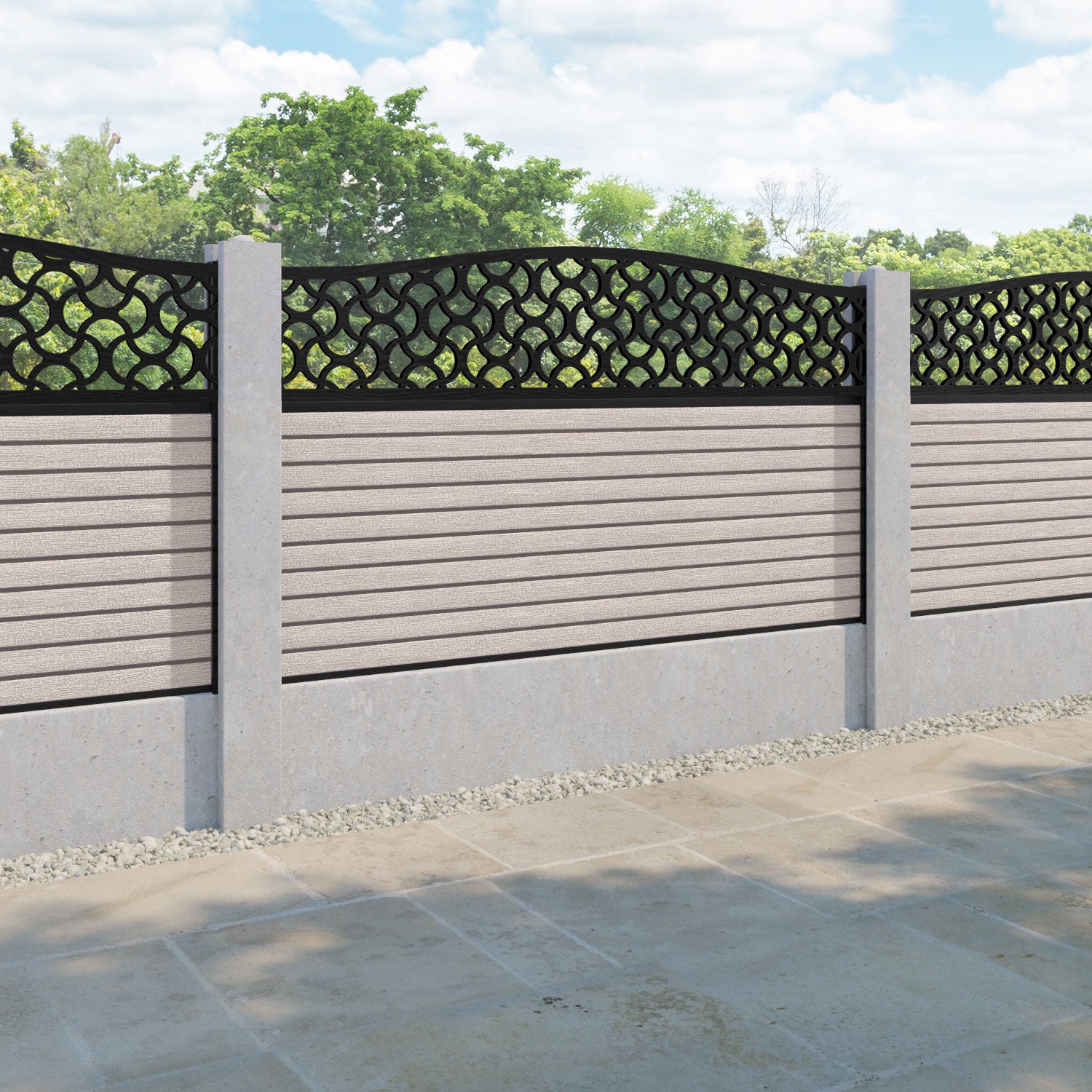 Hudson Vida Curved Top Fence Panel - Mid Stone - for existing concrete posts