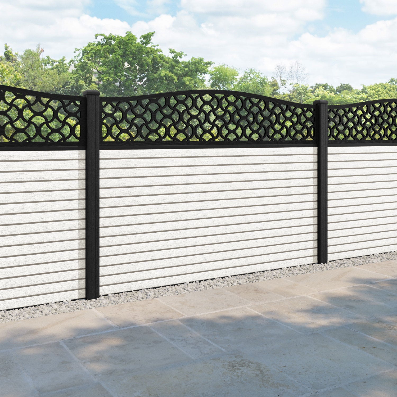 Hudson Vida Curved Top Fence Panel - Light Stone - with our composite posts