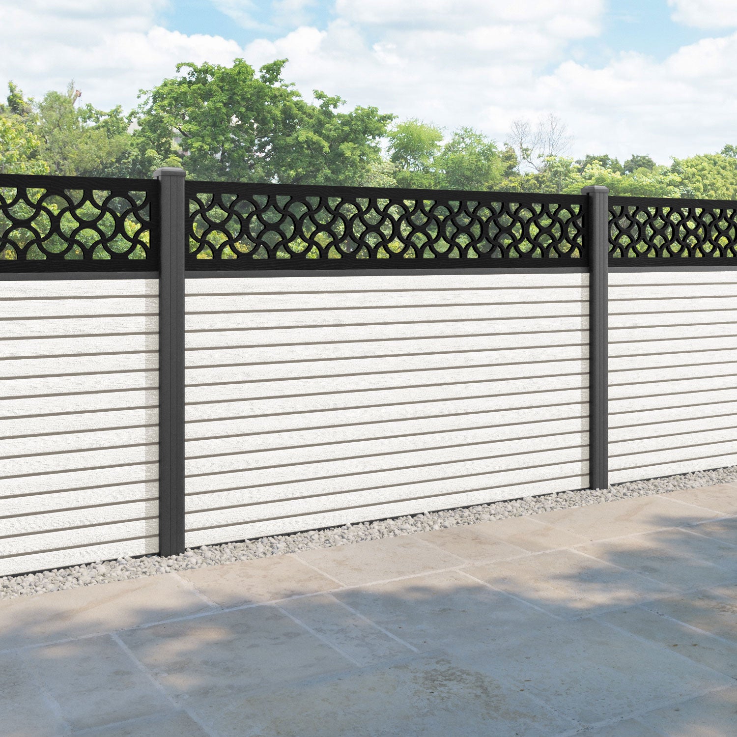 Hudson Vida Fence Panel - Light Stone - with our aluminium posts