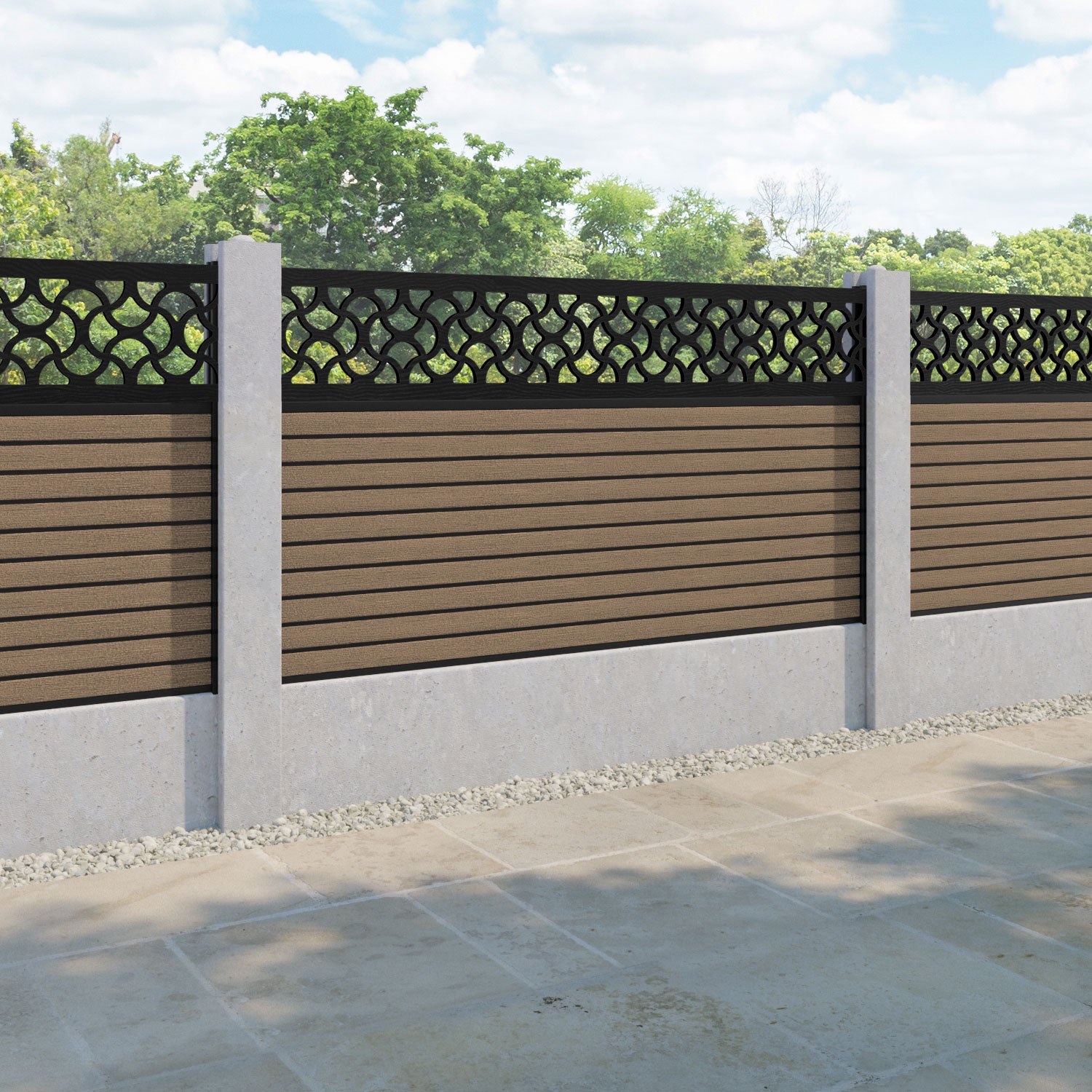 Hudson Vida Fence Panel - Teak - for existing concrete posts