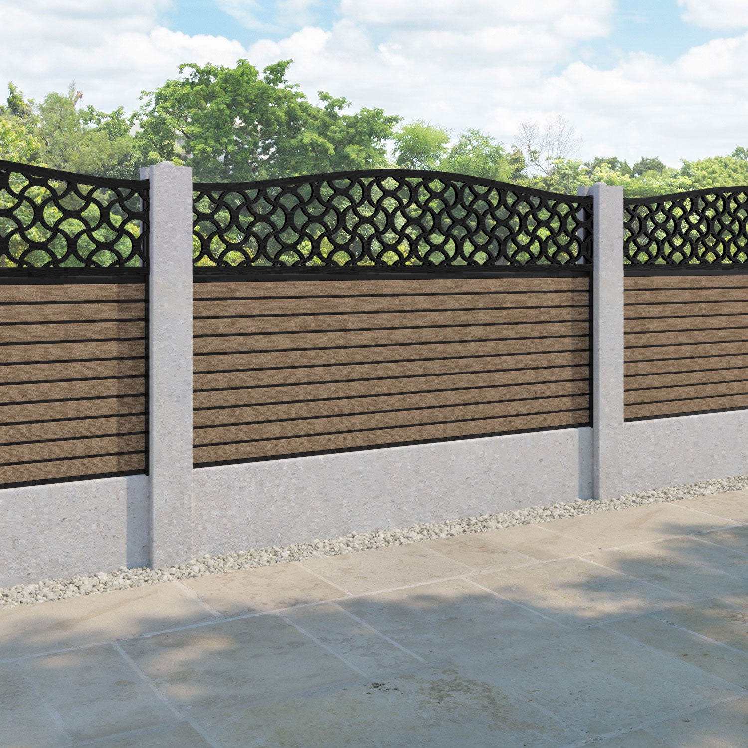 Hudson Vida Curved Top Fence Panel - Teak - for existing concrete posts