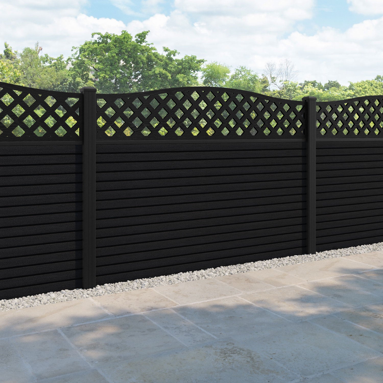 Hudson High Wave Fence Panel - Black - with our aluminium posts