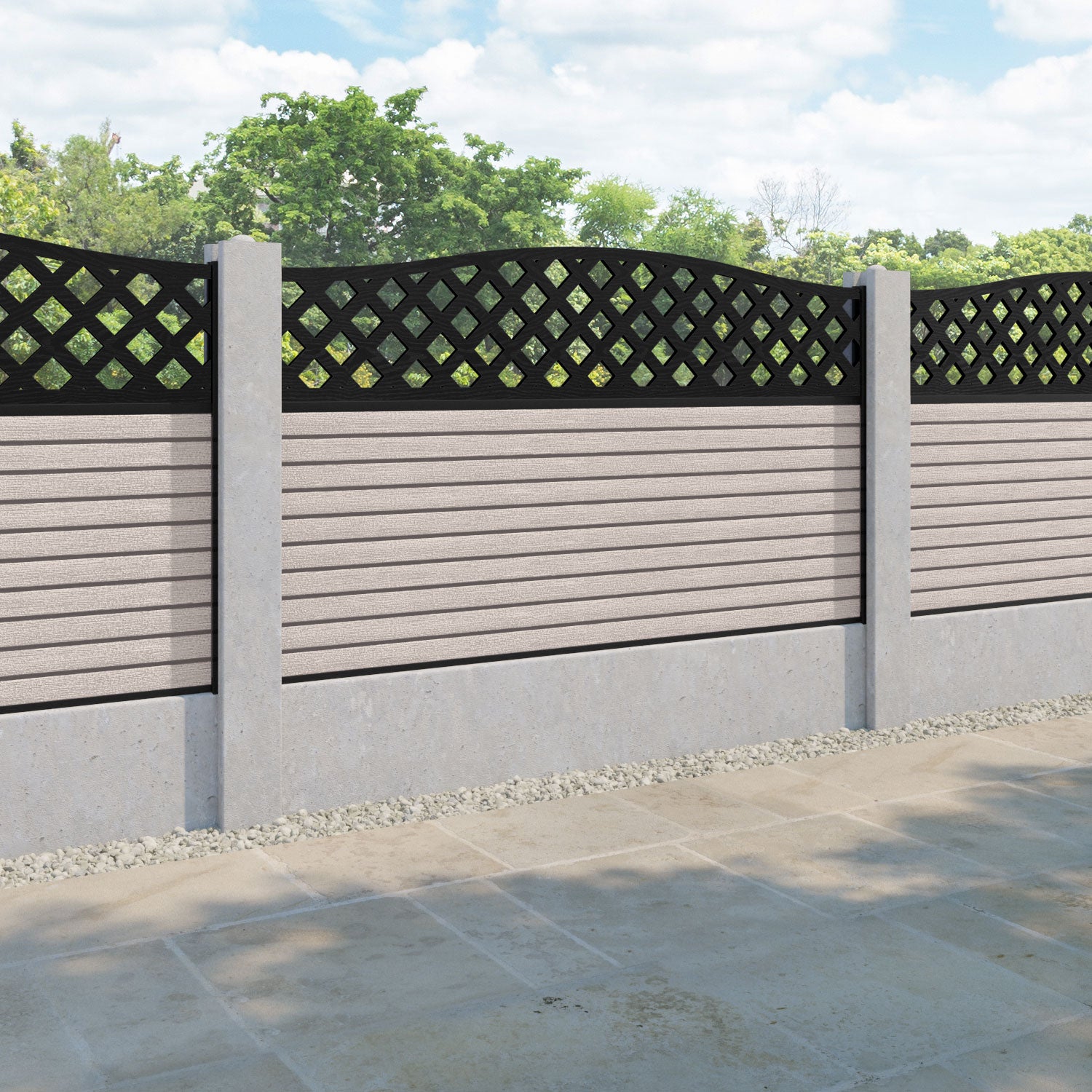 Hudson High Wave Curved Top Fence Panel - Mid Stone - for existing concrete posts