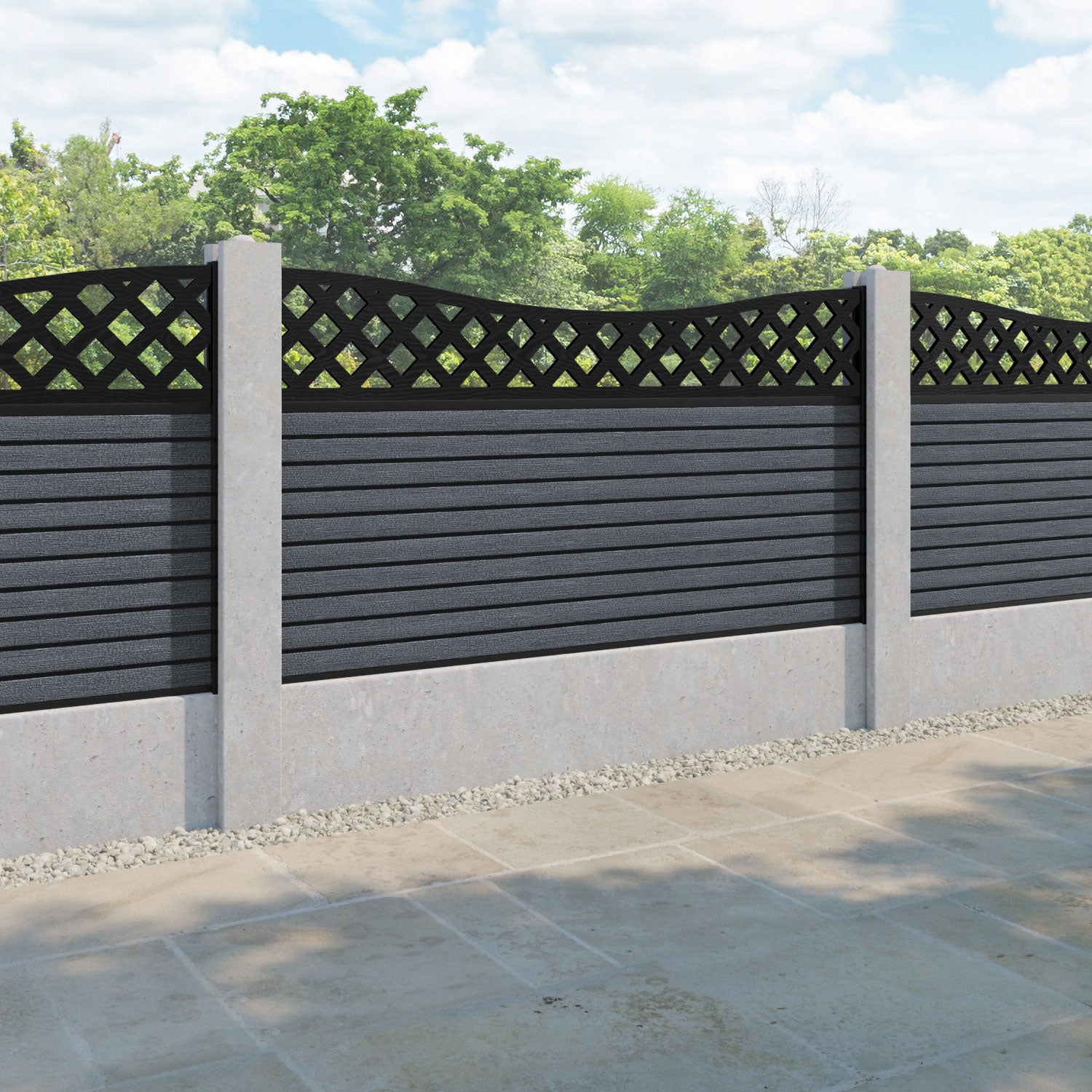 Hudson Low Wave Curved Top Fence Panel - Anthracite - for existing concrete posts