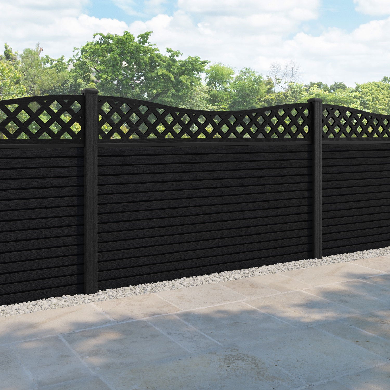 Hudson Low Wave Fence Panel - Black - with our composite posts