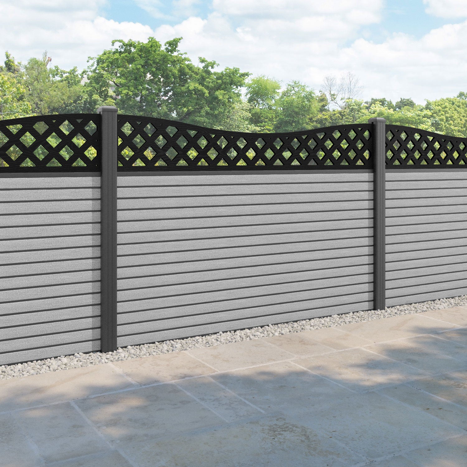 Hudson Low Wave Fence Panel - Light Grey - with our aluminium posts