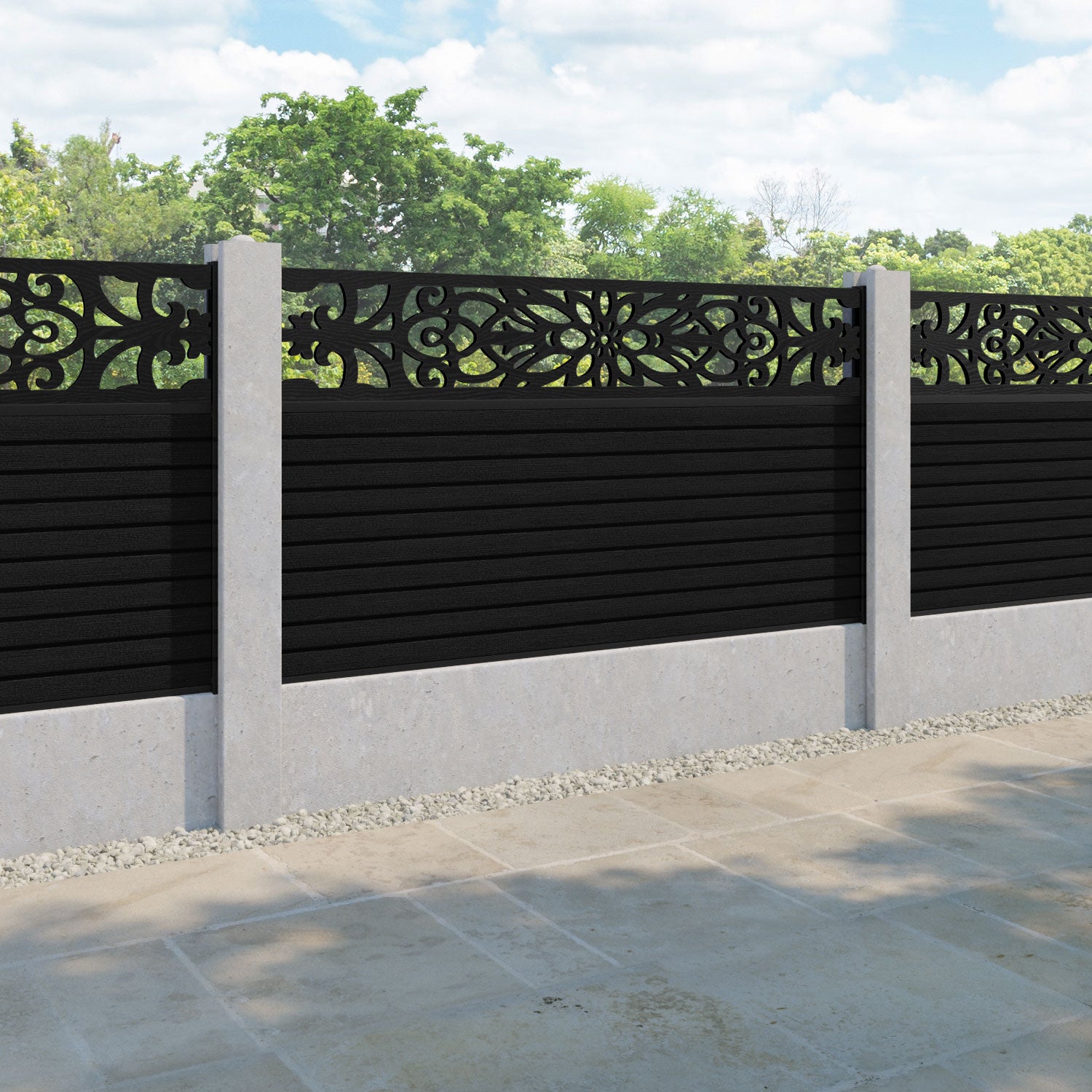 Hudson Windsor Fence Panel - Black - for existing concrete posts