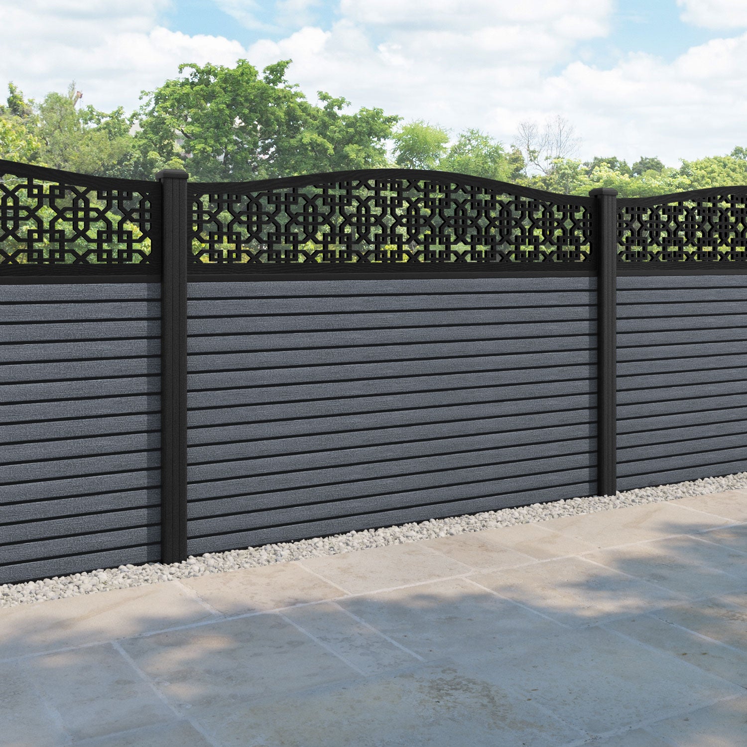 Hudson Zaria Curved Top Fence Panel - Anthracite - with our composite posts