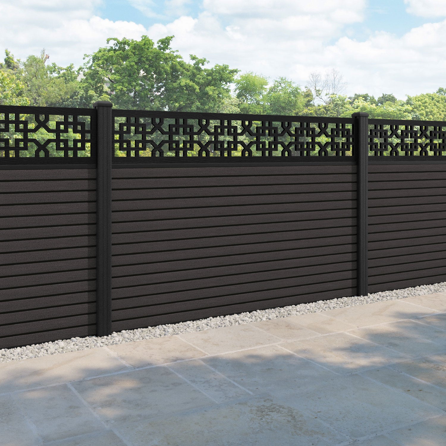 Hudson Zaria Fence Panel - Dark Oak - with our composite posts