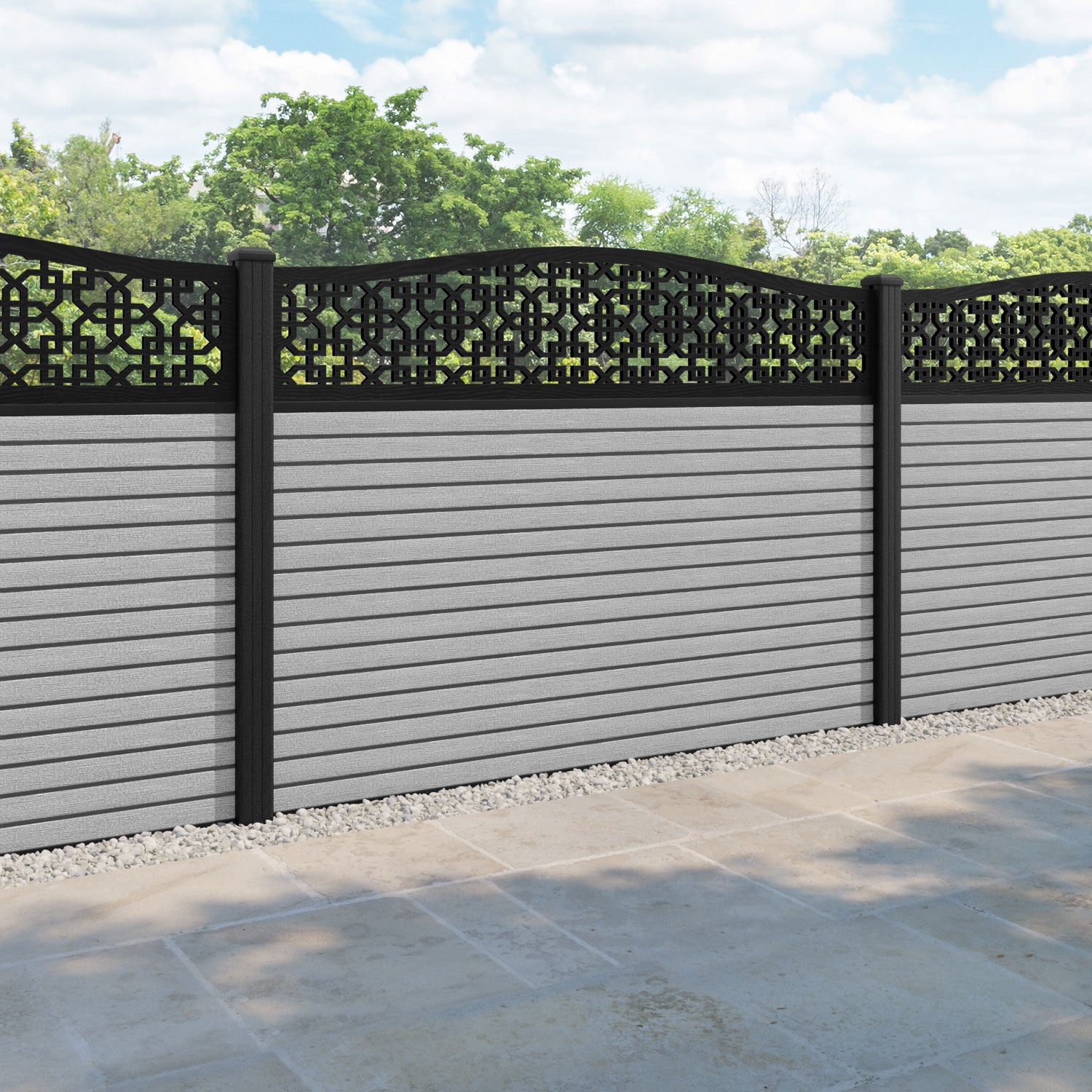 Hudson Zaria Curved Top Fence Panel - Light Grey - with our composite posts
