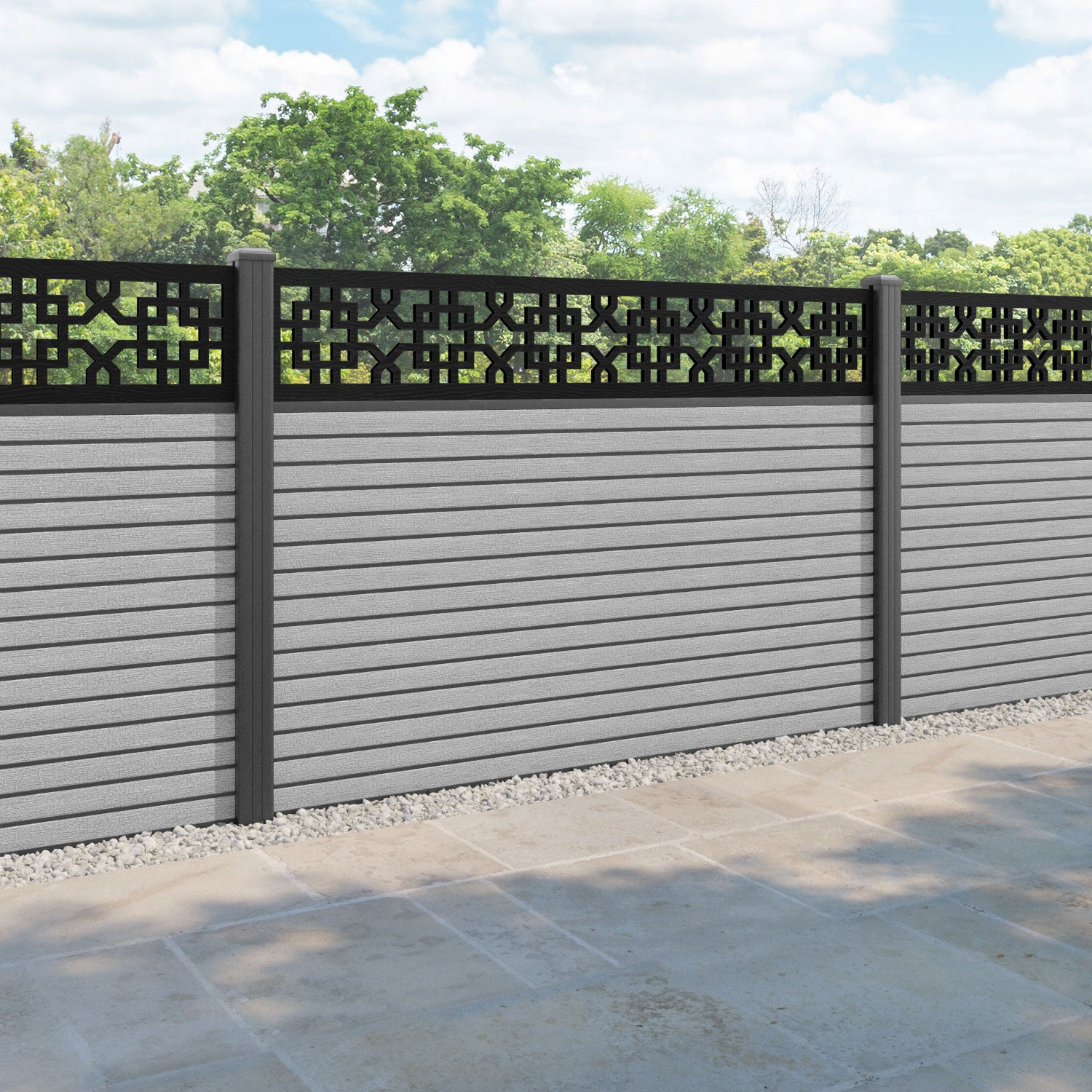 Hudson Zaria Fence Panel - Light Grey - with our aluminium posts