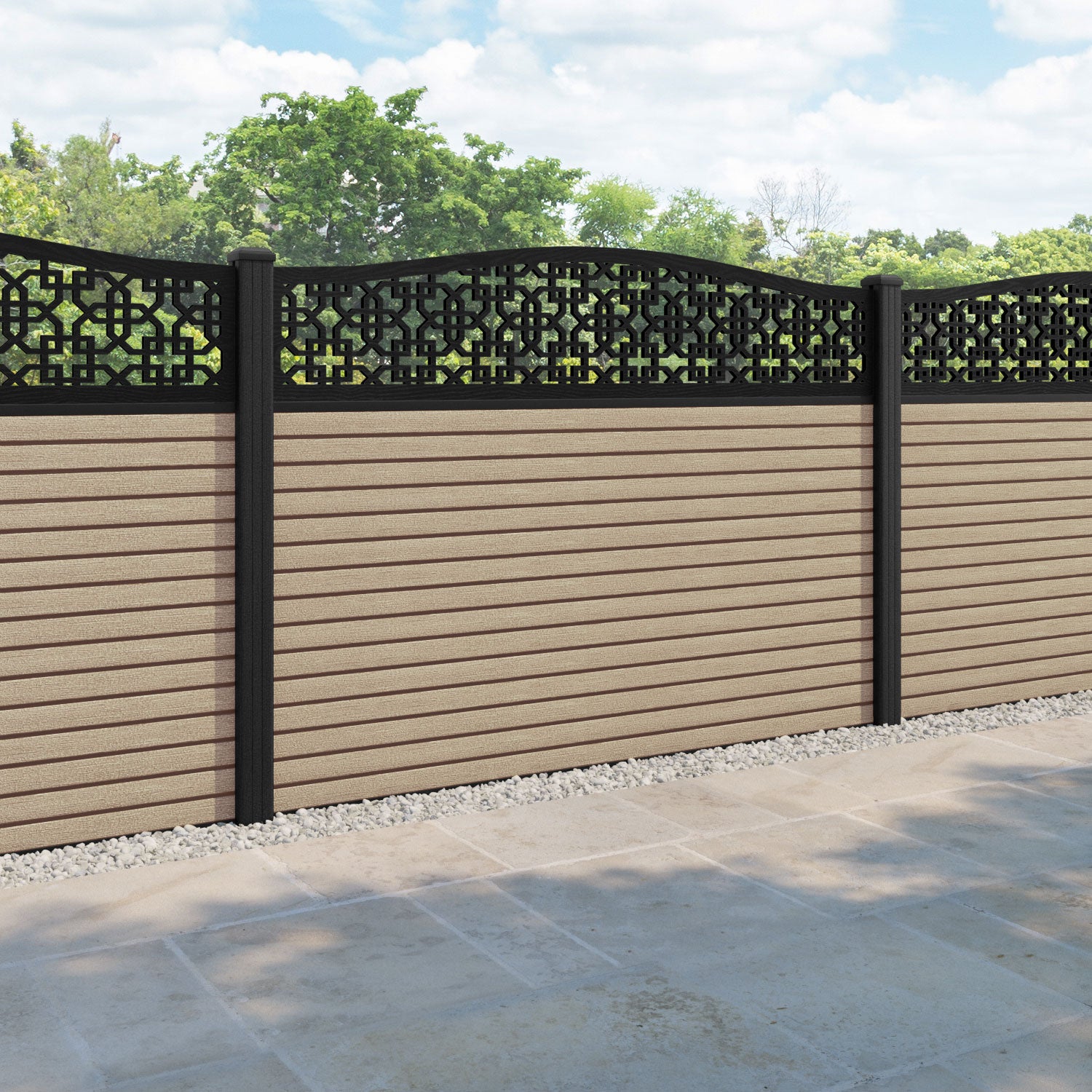 Hudson Zaria Curved Top Fence Panel - Light Oak - with our composite posts