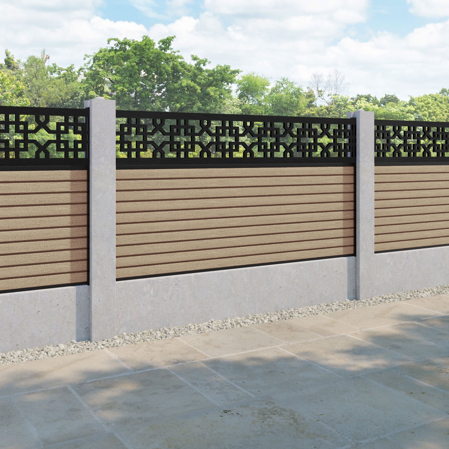 Hudson Zaria Fence Panel - Light Oak - for existing concrete posts