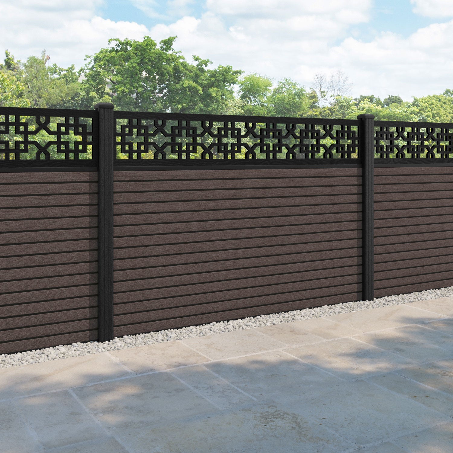 Hudson Zaria Fence Panel - Mid Brown - with our composite posts