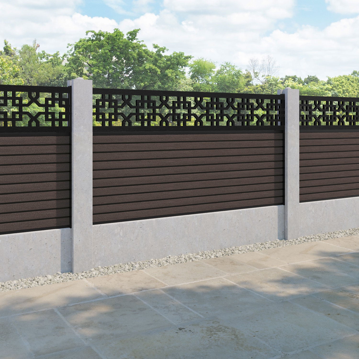 Hudson Zaria Fence Panel - Mid Brown - for existing concrete posts