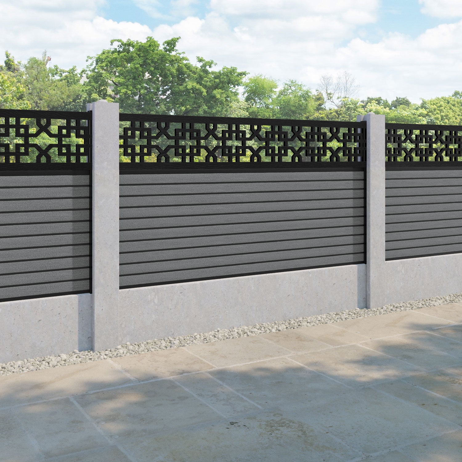 Hudson Zaria Fence Panel - Mid Grey - for existing concrete posts