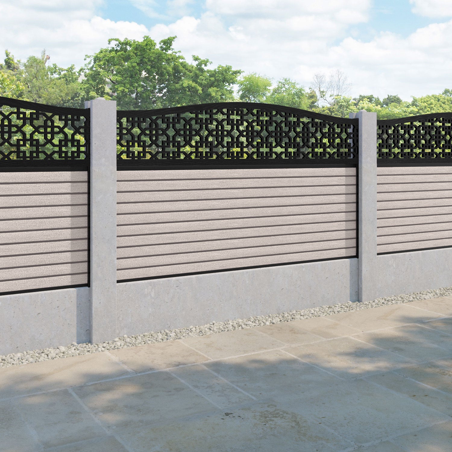 Hudson Zaria Curved Top Fence Panel - Mid Stone - for existing concrete posts