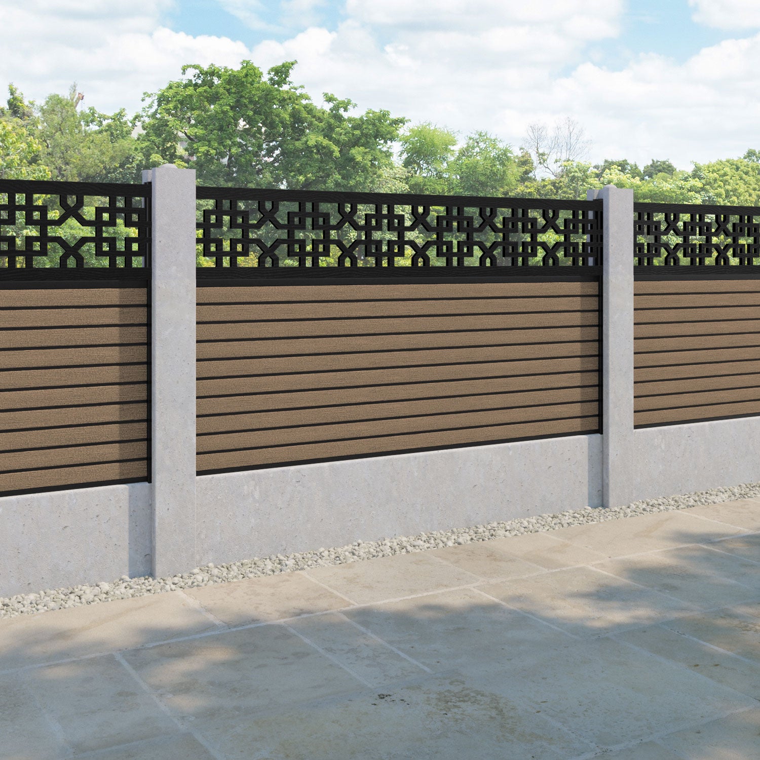 Hudson Zaria Fence Panel - Teak - for existing concrete posts
