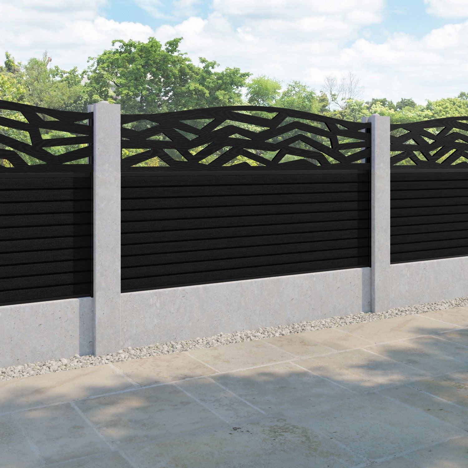 Hudson Zenith Curved Top Fence Panel - Black - for existing concrete posts