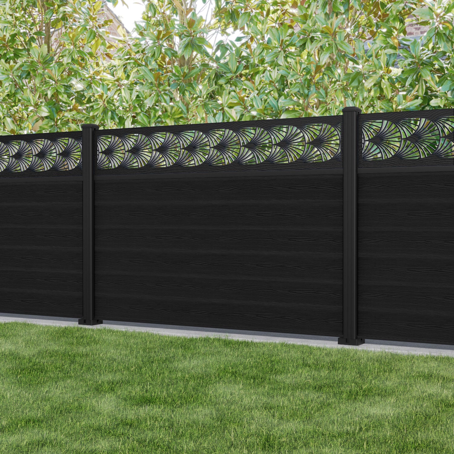 Classic Laurel Fence Panel - Black - with our aluminium posts