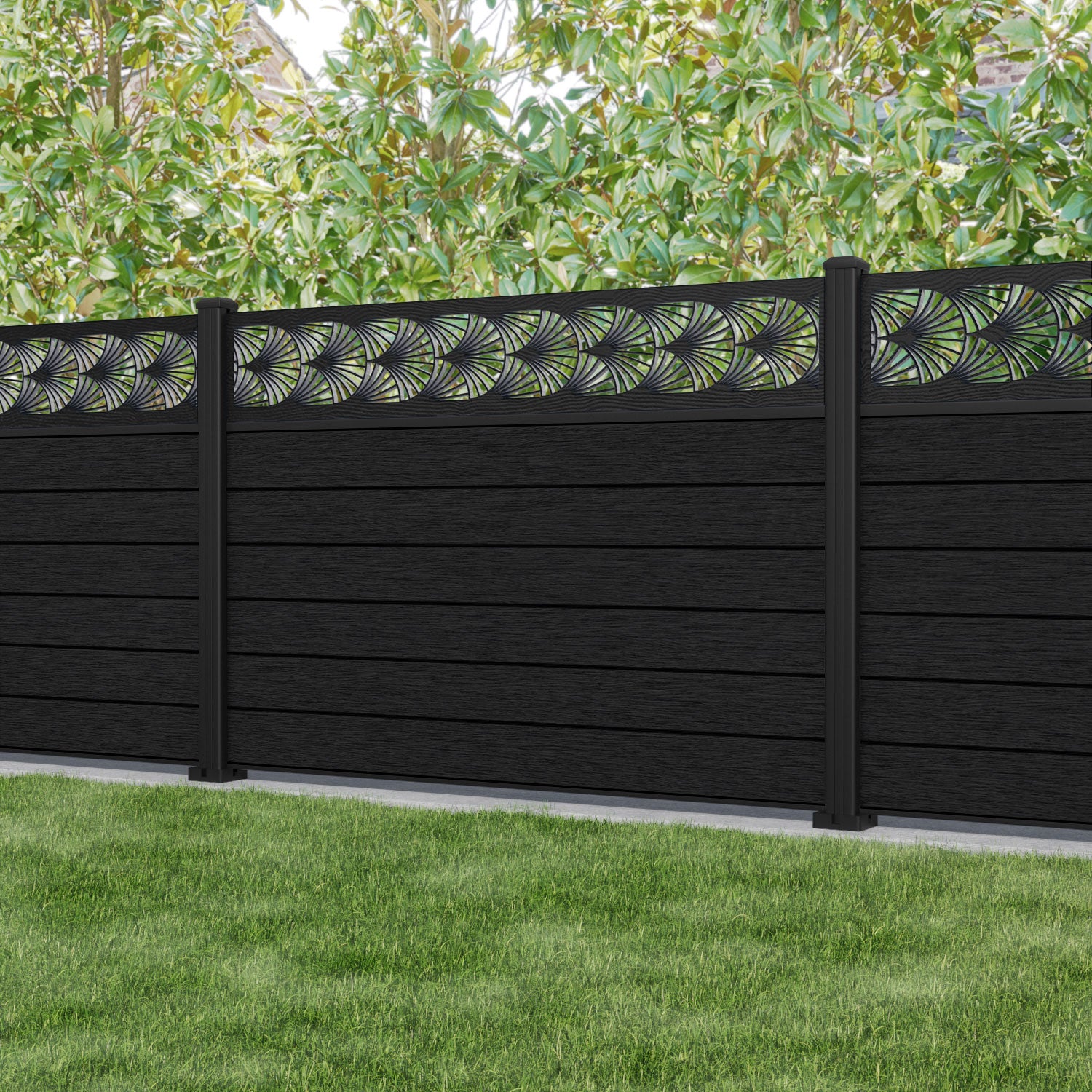 Fusion Laurel Fence Panel - Black - with our aluminium posts