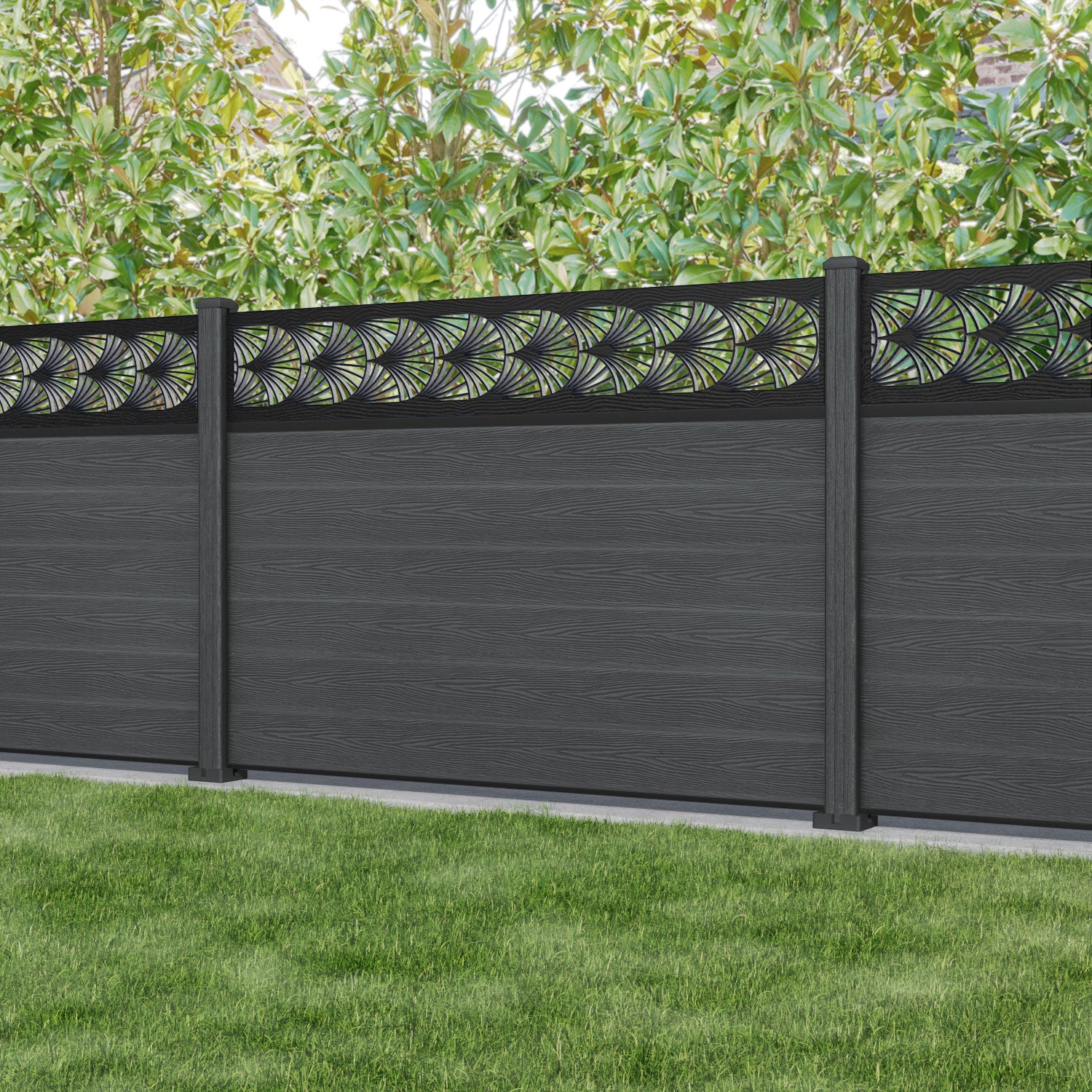 Classic Laurel Fence Panel - Dark Grey - with our composite posts