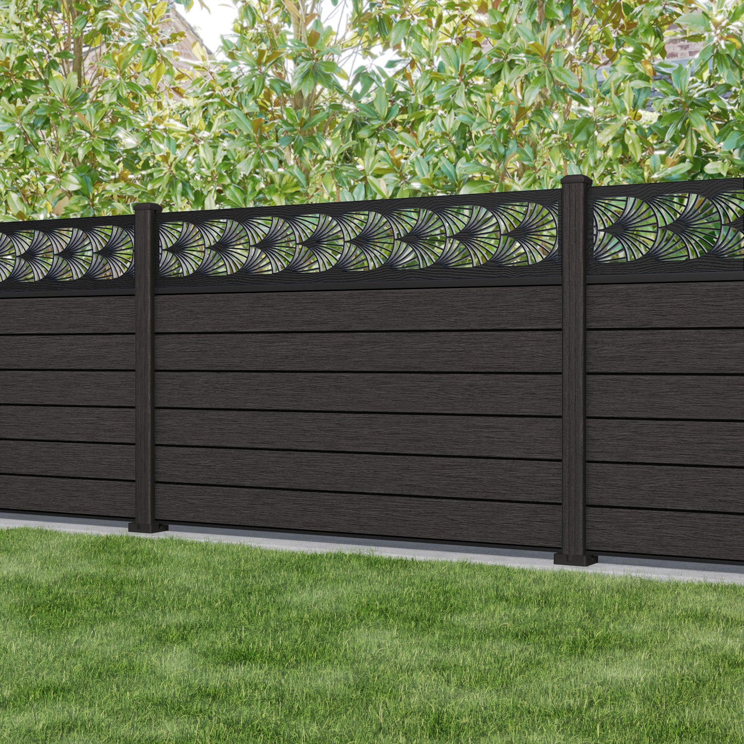 Fusion Laurel Fence Panel - Dark Oak - with our composite posts