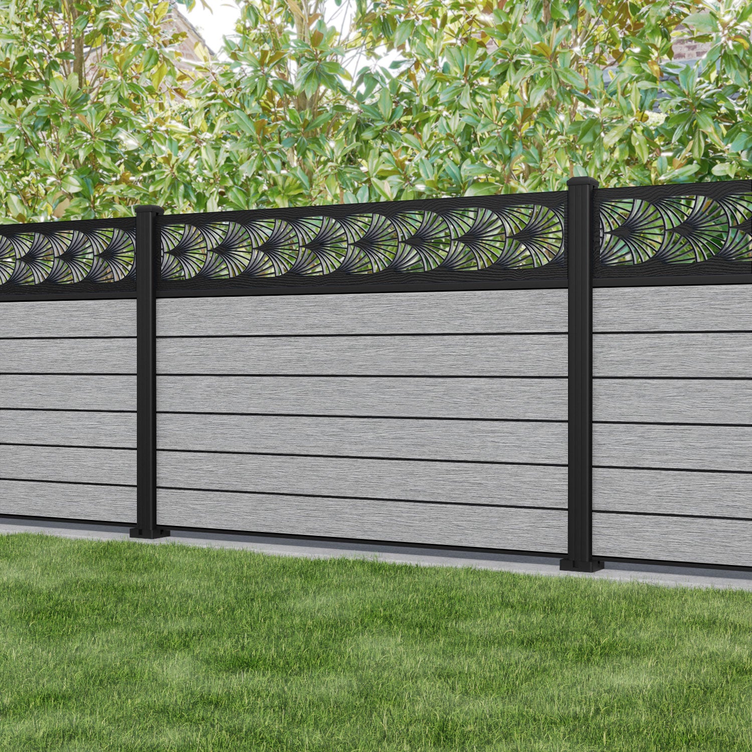 Fusion Laurel Fence Panel - Light Grey - with our aluminium posts
