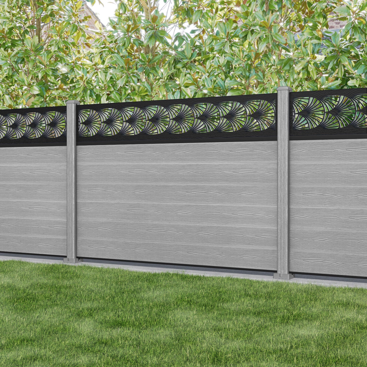 Classic Laurel Fence Panel - Light Grey - with our composite posts