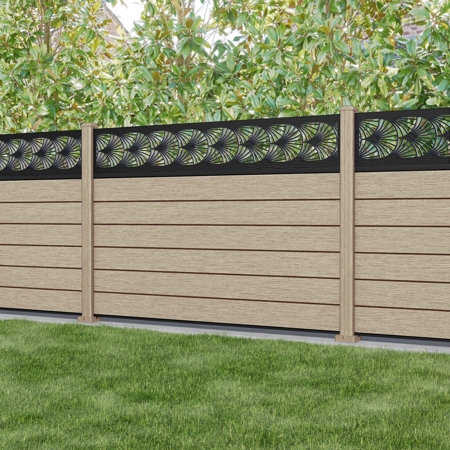 Fusion Laurel Fence Panel - Light Oak - with our composite posts