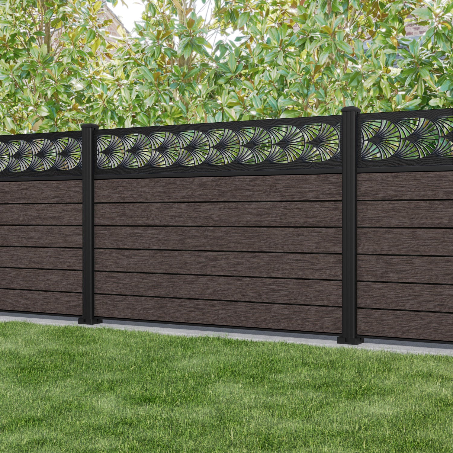 Fusion Laurel Fence Panel - Mid Brown - with our aluminium posts