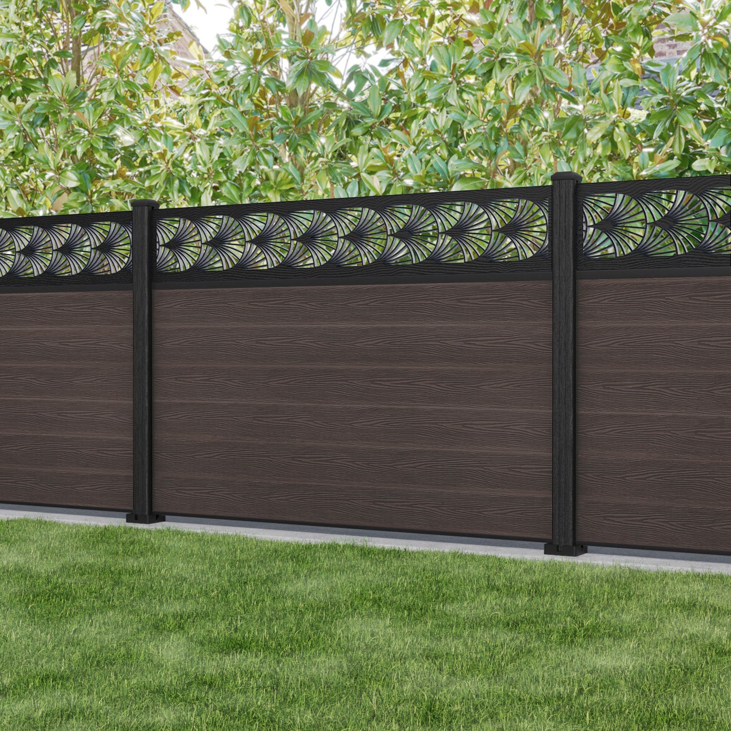 Classic Laurel Fence Panel - Mid Brown - with our composite posts