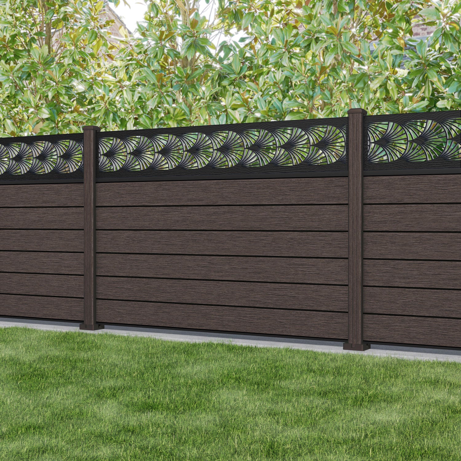 Fusion Laurel Fence Panel - Mid Brown - with our composite posts