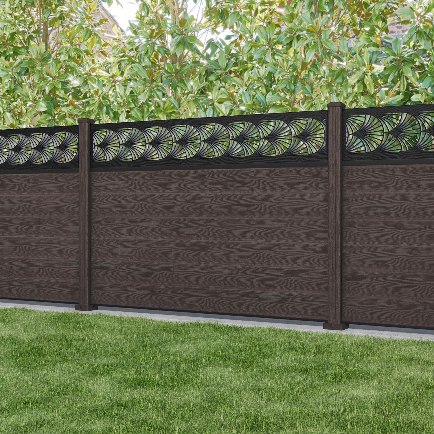 Classic Laurel Fence Panel - Mid Brown - with our composite posts
